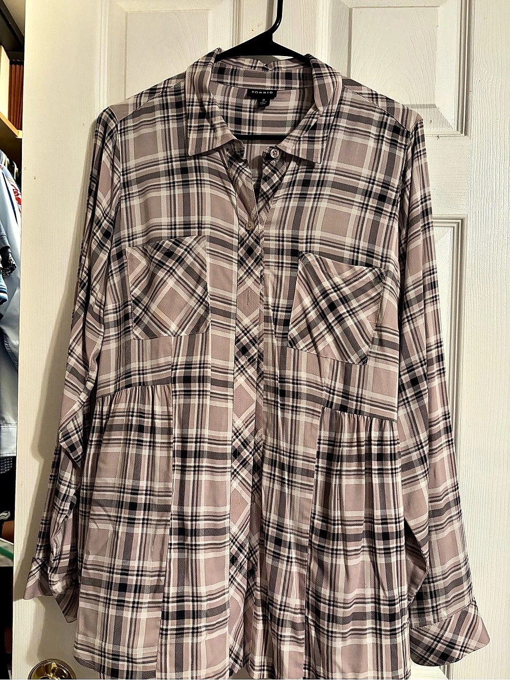 Torrid Plaid Button Down Shirt in Black & Pink